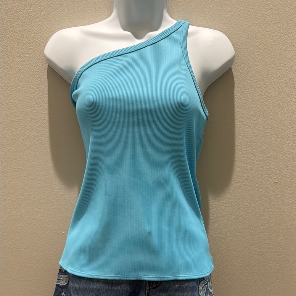 WHBM FORME Rib One-Shoulder Blue Tank Top